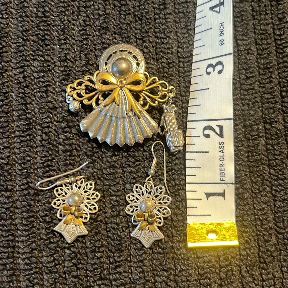 Golf angel earrings, and pen